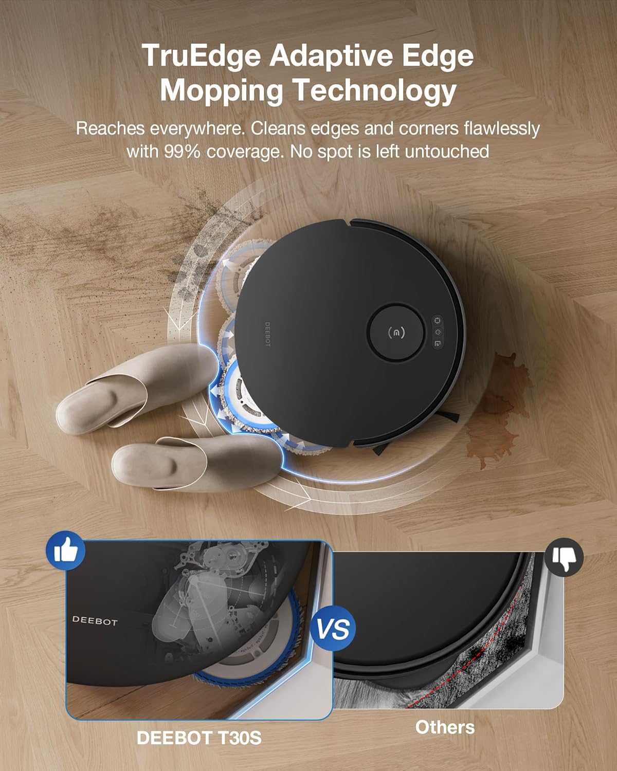 ECOVACS DEEBOT T30S Robot Vacuum and Mop, 11000Pa, ZeroTangle Technology, TruEdge Adaptive Edge