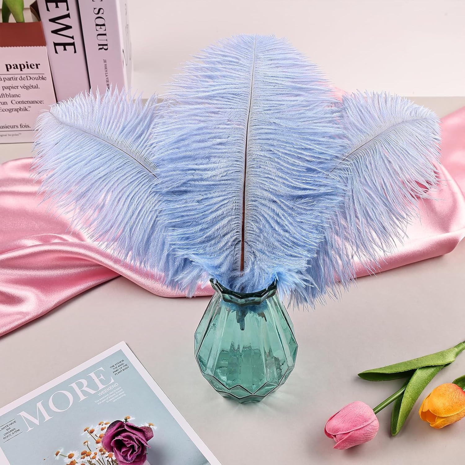 THARAHT Baby Blue Ostrich Feathers 24pcs Natural Bulk 10-12Inch 25cm-30cm for Crafts Wedding Party