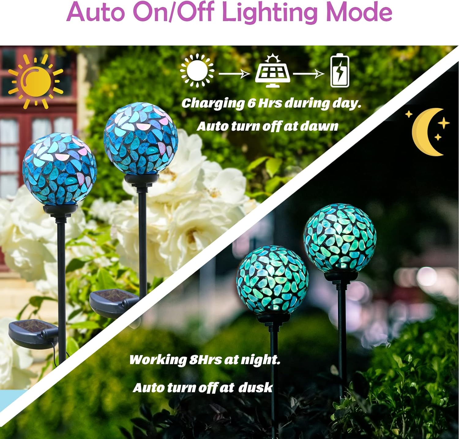 Afirst Solar Outdoor Lights Decorative Mosaic - Solar Garden Stakes Mosaic Gazing Ball Waterproof