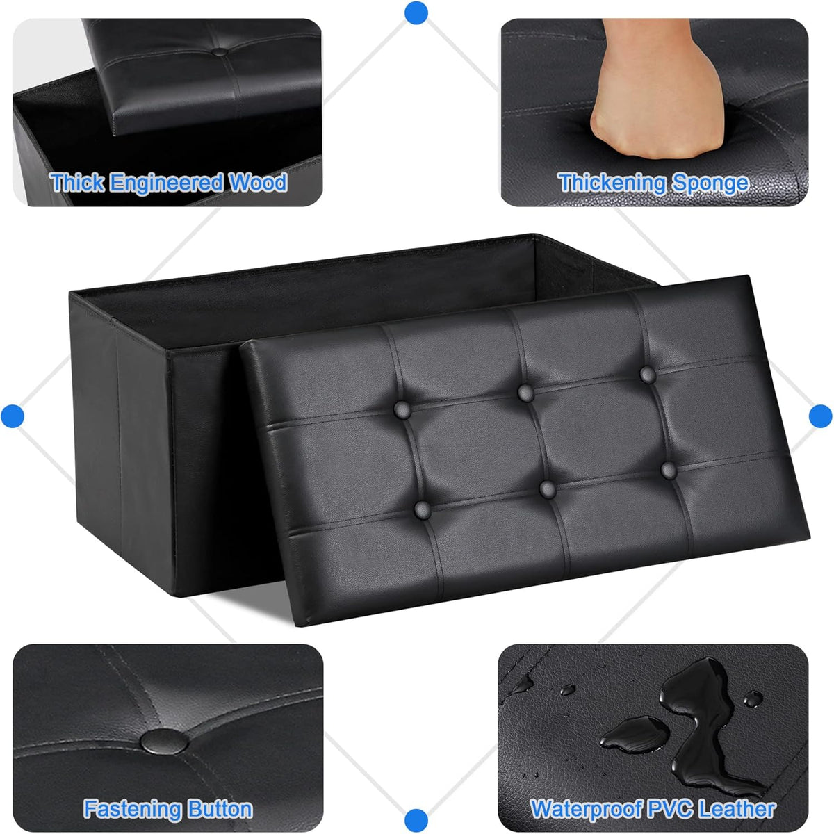 SUPER DEAL 30 inches Folding Ottoman with Storage, Bedroom Footrest Bench, Rectangle Sotrage Chest
