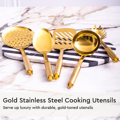 Gold Kitchen Utensils Set - 19-Piece Set Includes Stainless Steel Gold Utensils, White Silicone