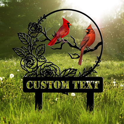 Personalized Garden Name Signs with Stake, Custom Red Bird Metal Decor Decorative Outside, Yard