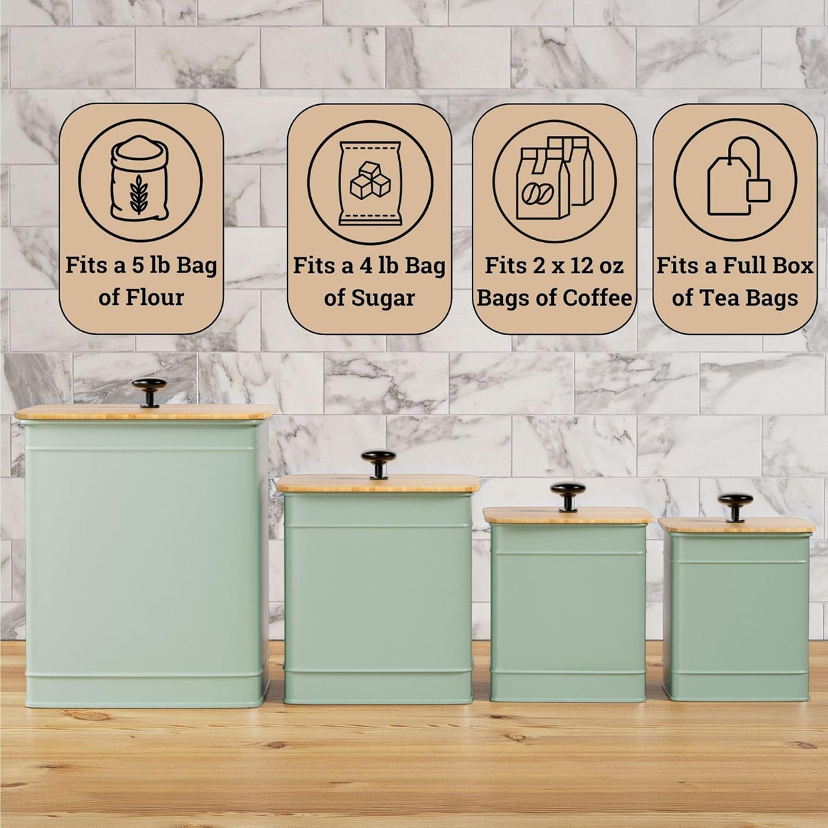 Kitchen Canisters for Countertop Set of 4 with Customizable Chalkboard Labels & Marker Pen - Big