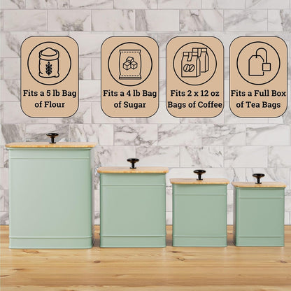 Kitchen Canisters for Countertop Set of 4 with Customizable Chalkboard Labels & Marker Pen - Big