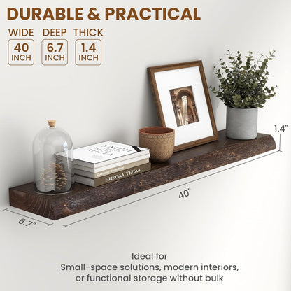 Fun Memories 40" Floating Shelves for Wall, Live Edge Solid Elm Wood Floating Shelf with Invisible