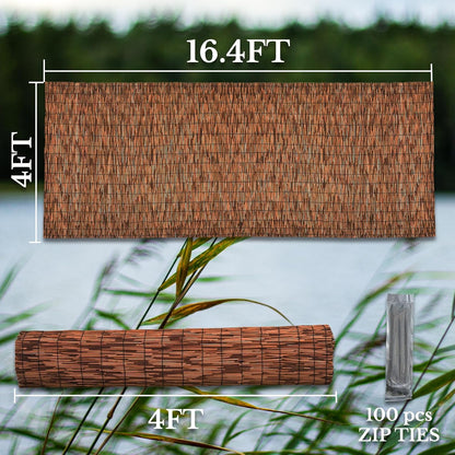 Brown 4FT X 16.4FT Reed Fencing Roll, Balcony Privacy Reed Shade Bamboo Fencing Garden Fence