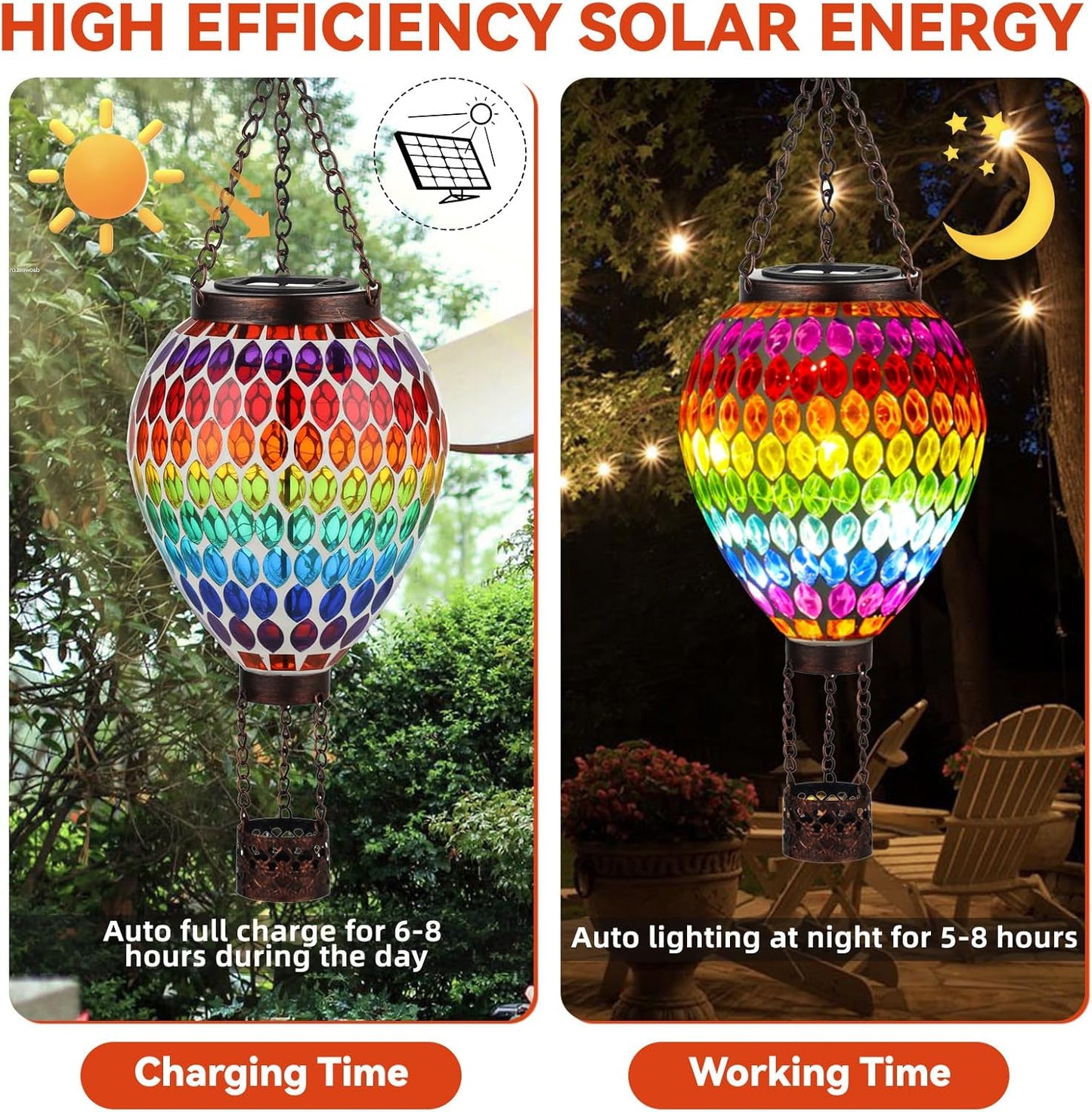 VOREEN Hot Air Balloon Solar Lantern, Mosaic Solar Outdoor Hanging Wind Light, Waterproof, Patio