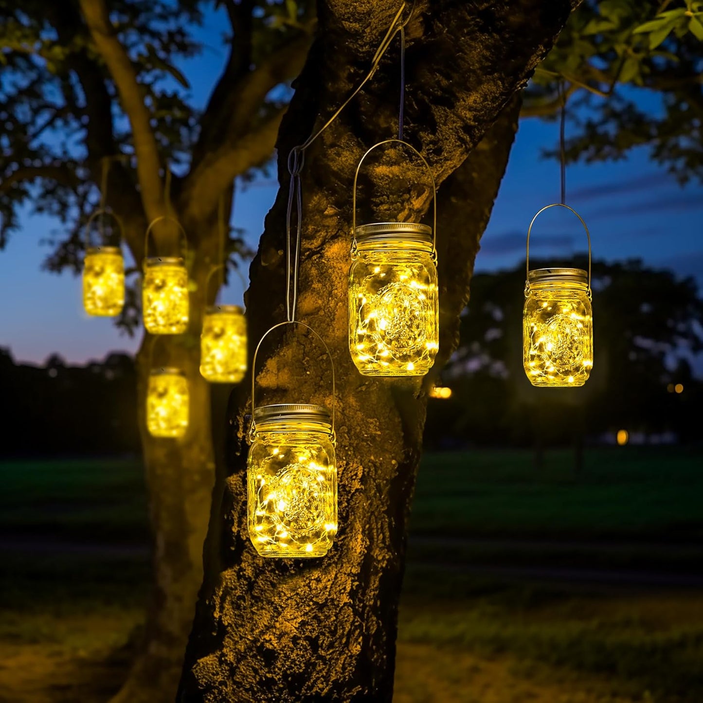 GIGALUMI Solar Mason Jar Lights, 8 Pack 30 Led String Fairy Lights Garden Lights Outdoor Waterproof