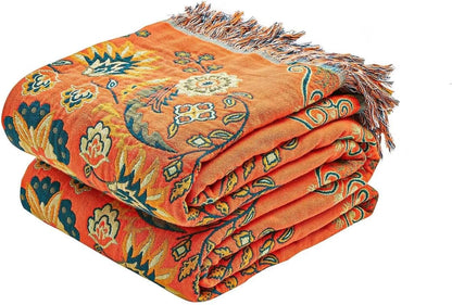 Boho Throw Blanket, 100% Cotton Ultra Soft Luxury Throw Rustic Quilt, 60"x80" Floral Printed
