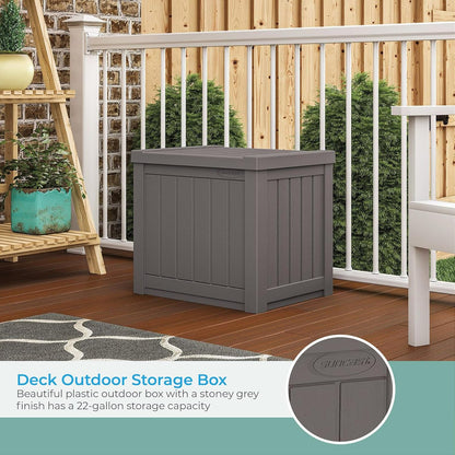 Suncast 22-Gallon Small Deck Box - Lightweight Resin Indoor/Outdoor Storage Container and Seat for