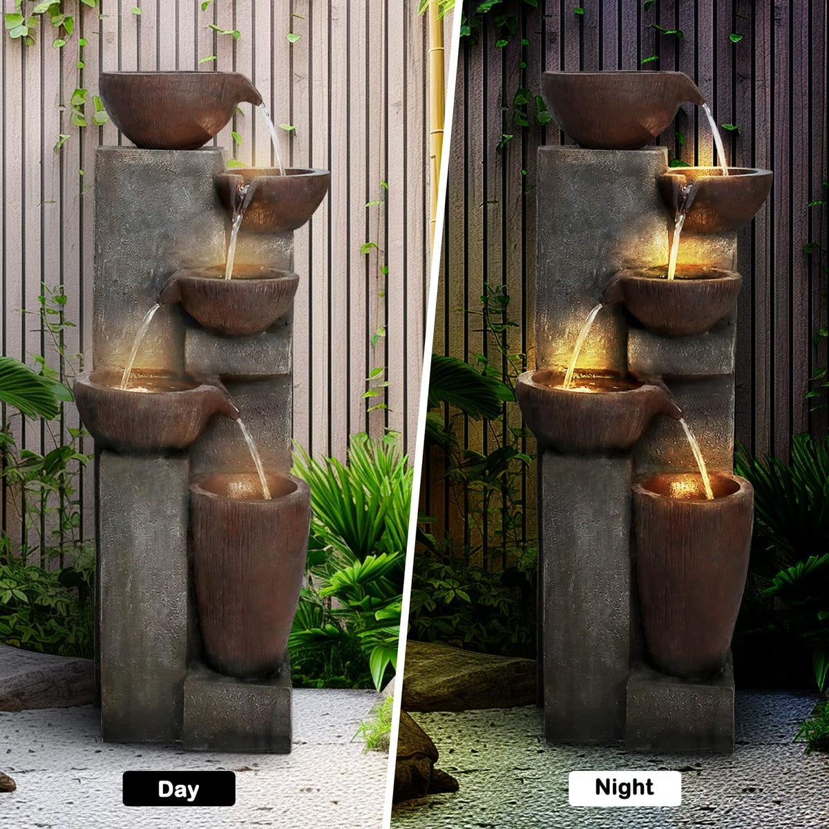 Naturefalls 39.7in.Modern Outdoor Fountain -5-Tier Resin Water Feature, Indoor Outdoor Garden