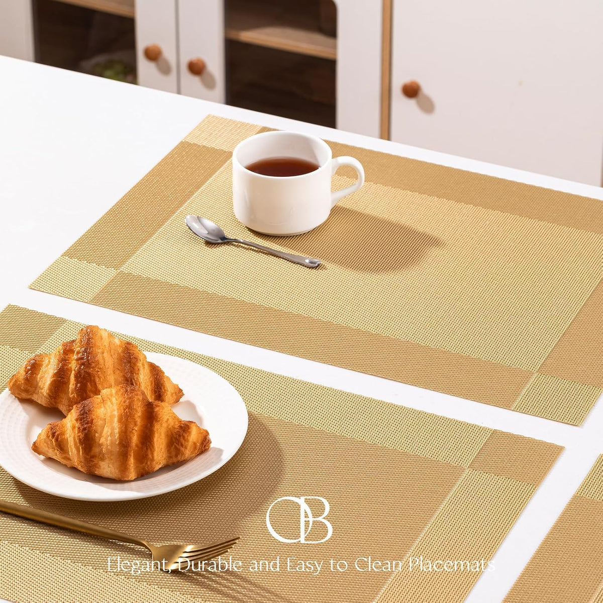 Placemats Set of 8 - Easy Clean Woven Vinyl Placemats for Dining Table, Indoor/Outdoor Place Mats