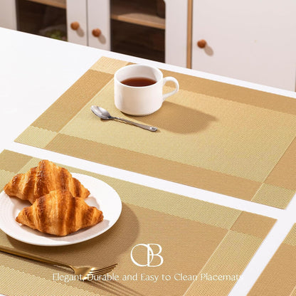 Placemats Set of 8 - Easy Clean Woven Vinyl Placemats for Dining Table, Indoor/Outdoor Place Mats