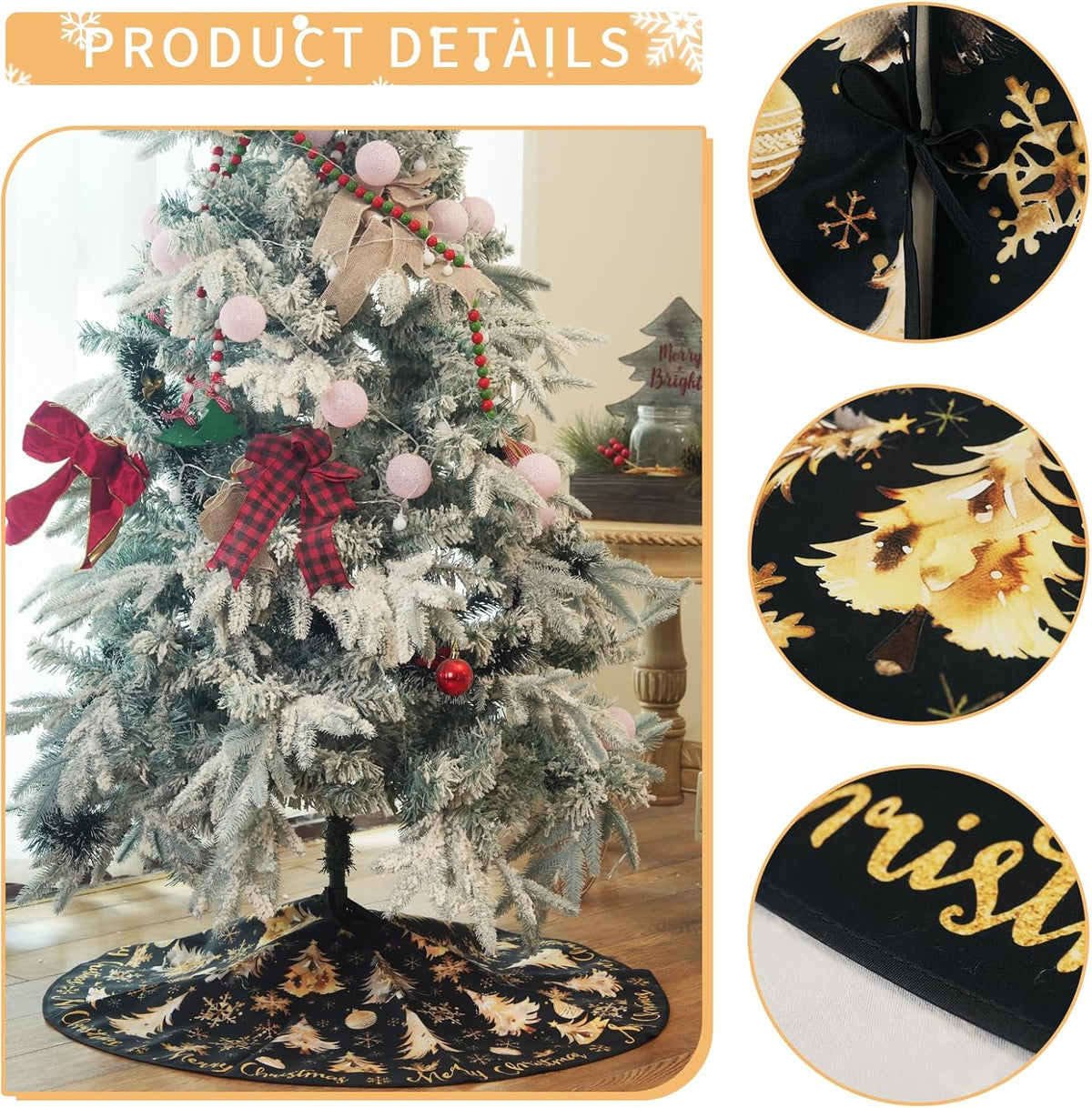 CROWNED BEAUTY Merry Christmas Tree Skirt Collar 48 Inch Xmas Trees Snowflakes Soft Farmhouse