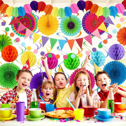 Fiesta Party Decorations - Easy to Assemble Multicolored Paper Fan Honeycomb Ball Garland Hanging
