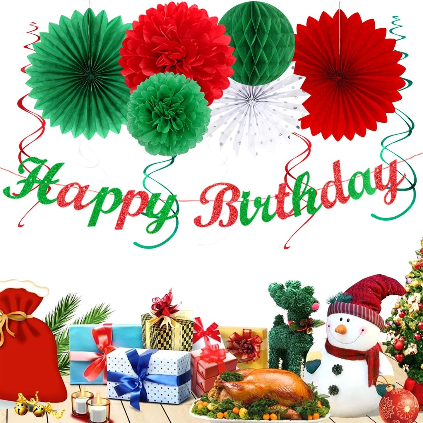 Red White Green Mexican Christmas Birthday Party-Decorations - 21pcs Happy Banner,Paper Lanterns