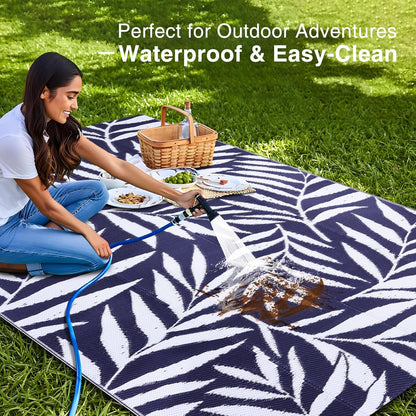 OLANLY Waterproof Outdoor Rug 5x8 ft, Reversible Outdoor Plastic Straw Rug with Leaf Pattern, RV