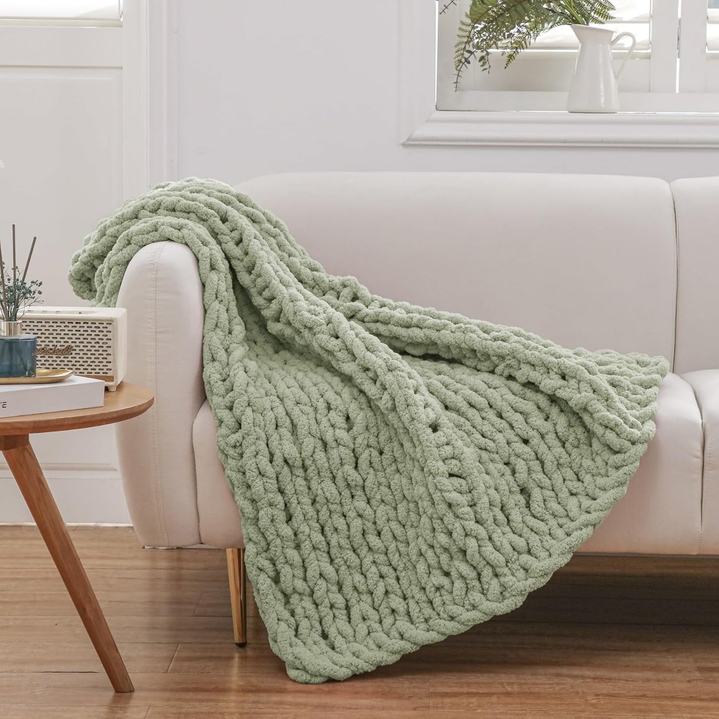 WESHIONGOO Chunky Knit Blanket Throw 40"×40" Knit Throw Blanket for Couch Bed Throw Blanket with