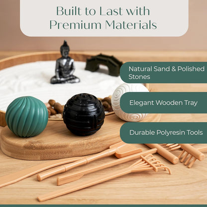 Zen Garden for Desk – Mini Zen Garden Kit for Calming Stress & Relaxing - Japanese Sand Box with