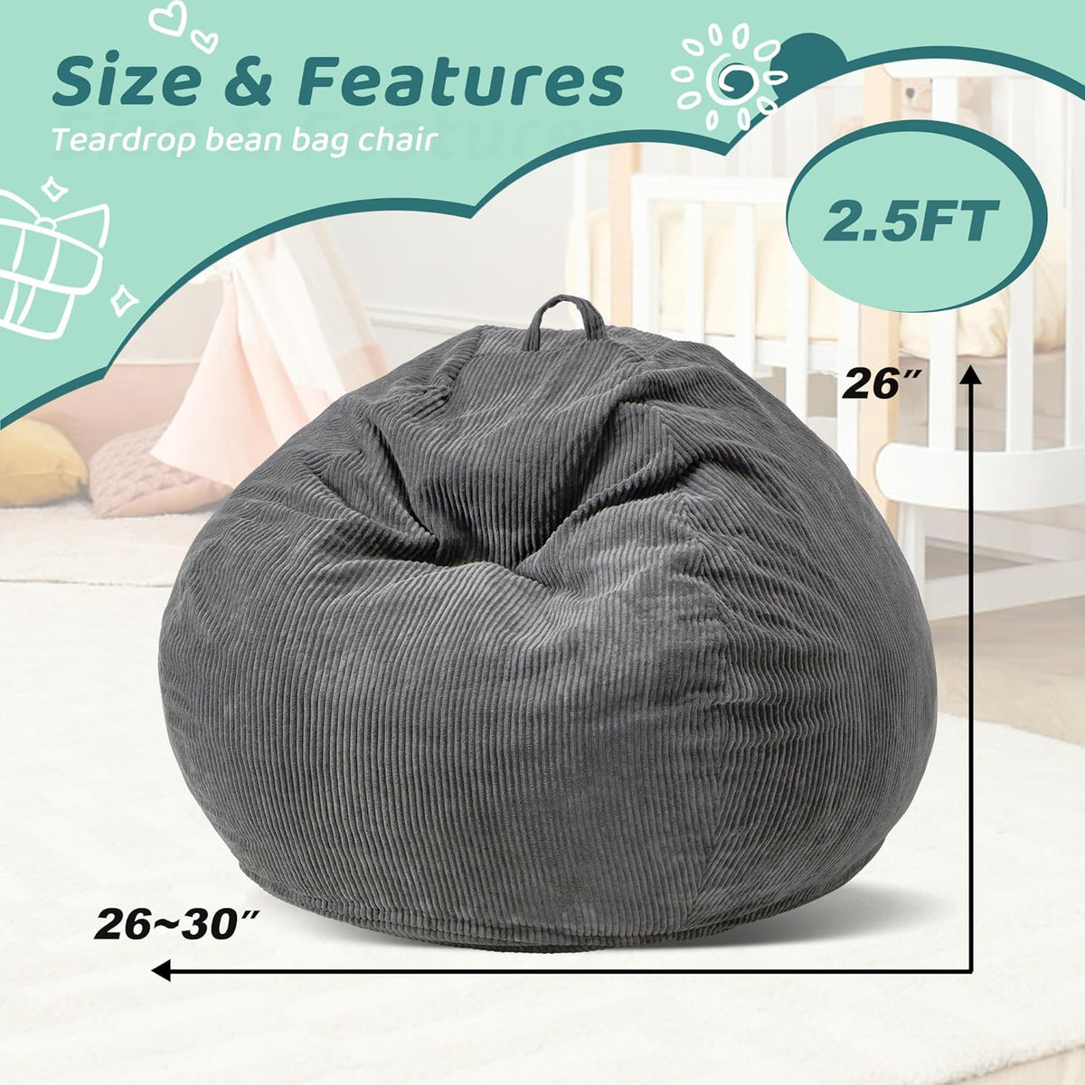 Bean Bag Chairs Teardrop Bean Bag Chair Beanbag Chair with Memory Foam Filled Machine Washable