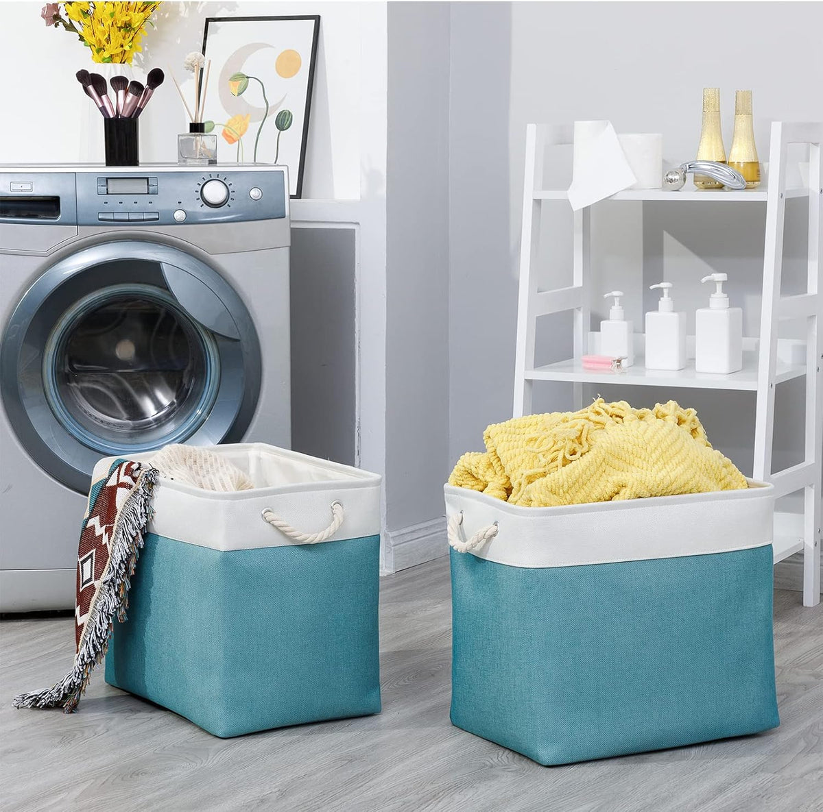 Bidtakay Storage Baskets Extra Large 17x12x15 In Teal Blue Nursery Toy Baskets Fabric Long Shelf