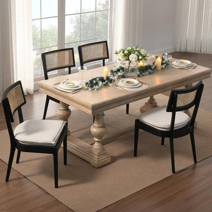 Rattan Dining Chairs Set Of 2 , Mid Century Modern Black Wooden Cane Back Chairs with Removable