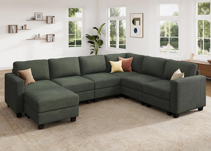 HONBAY Corduroy Sectional Sofa with Storage, U Shape Modular Sectional Sofa with Chaise, Modular