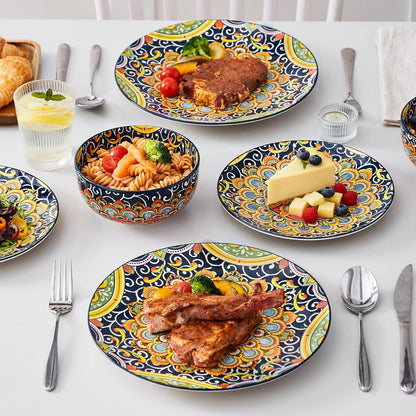 vancasso 12 Pieces Dinnerware Sets, Dark Green Plates and Bowls Set, Porcelain Dishes Set for 4