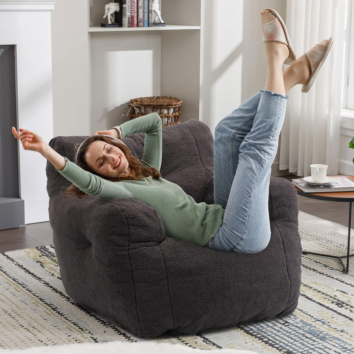 Recaceik Bean Bag Chairs, Tufted Soft Stuffed Bean Bag Chair with Filler, Fluffy Lazy Sofa