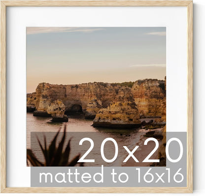 HAUS AND HUES Solid Oak 20”x20” Picture Frame Matted to 16”x16” - 20x20 Square Photo Frame, Beige