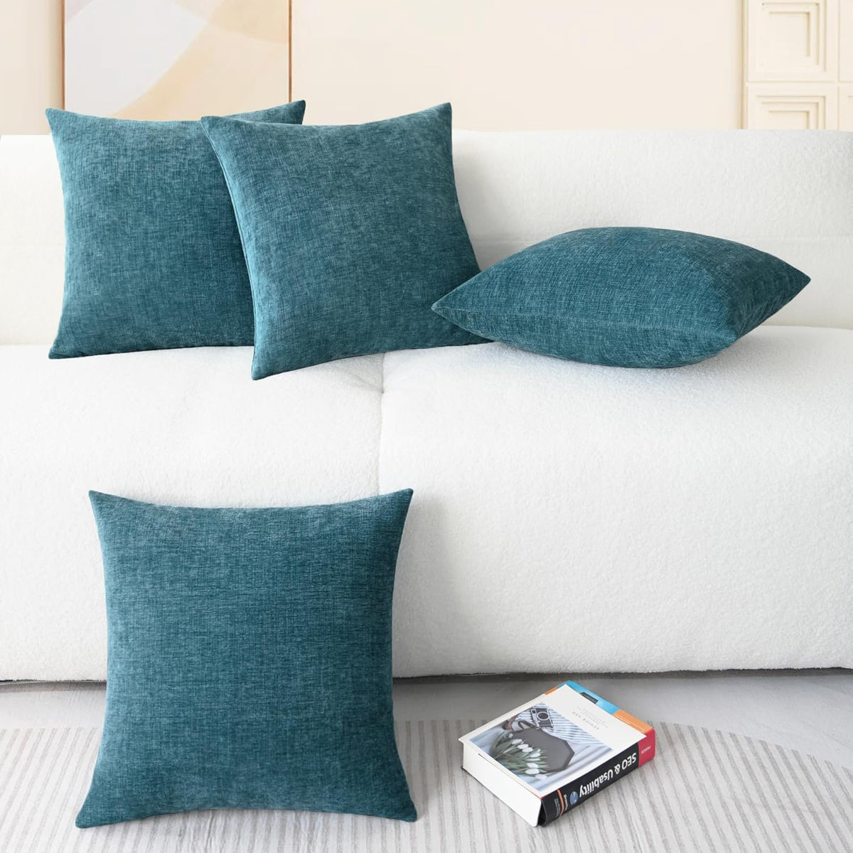 CaliTime Throw Pillow Covers Decorative 18 X 18 Inches Pack of 4 Cozy Chenille Cushion Cases for