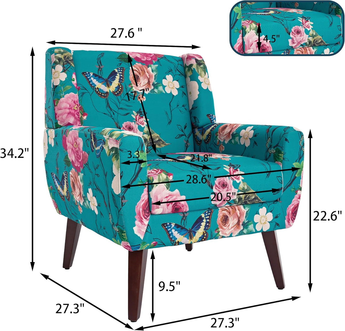 UIXE Floral Accent Chair, Modern Upholstered Armchair in Fabric for Living Room, Comfy Club Arm