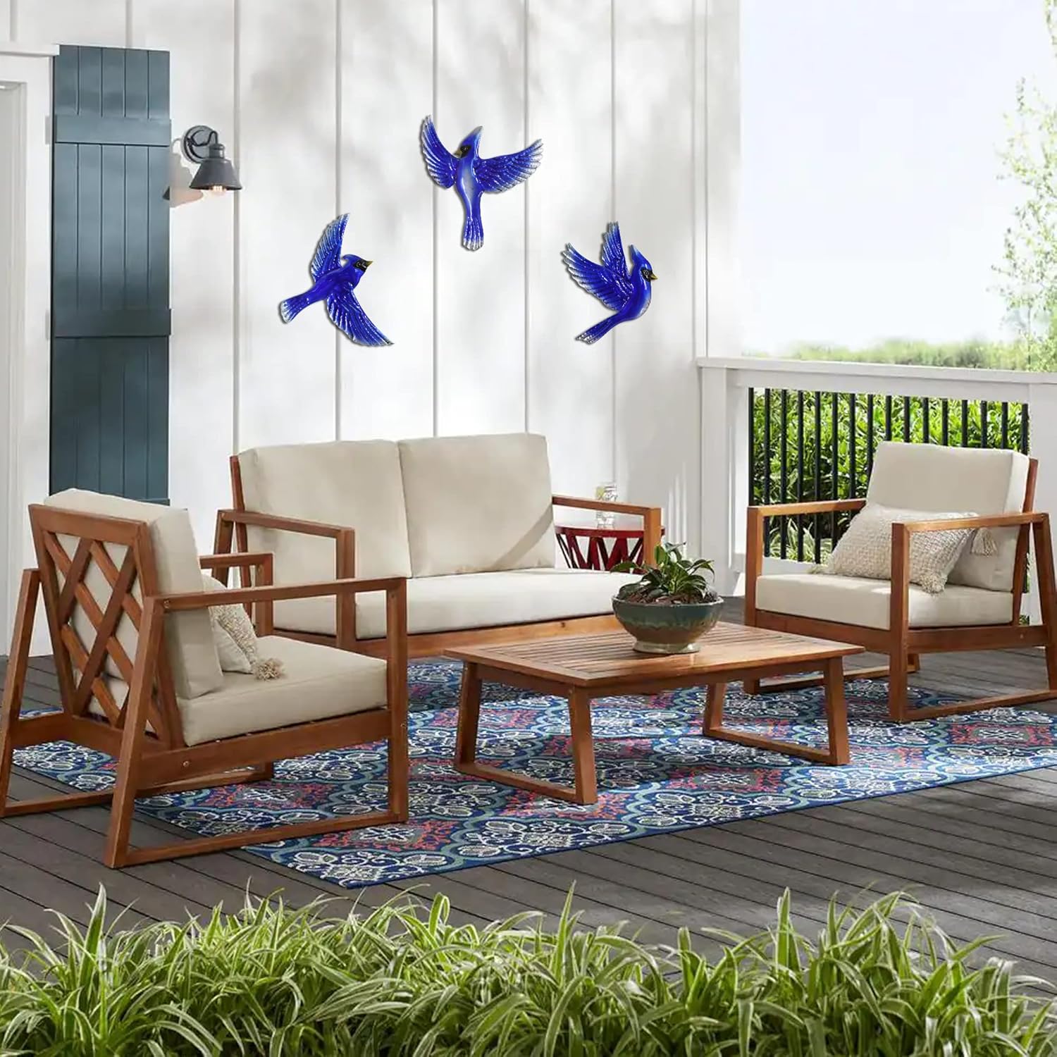 J-Fly Metal Birds Wall Decoration Bird Wall Hanging Decor Outdoor Metal Wall Art Blue Bird Outdoor
