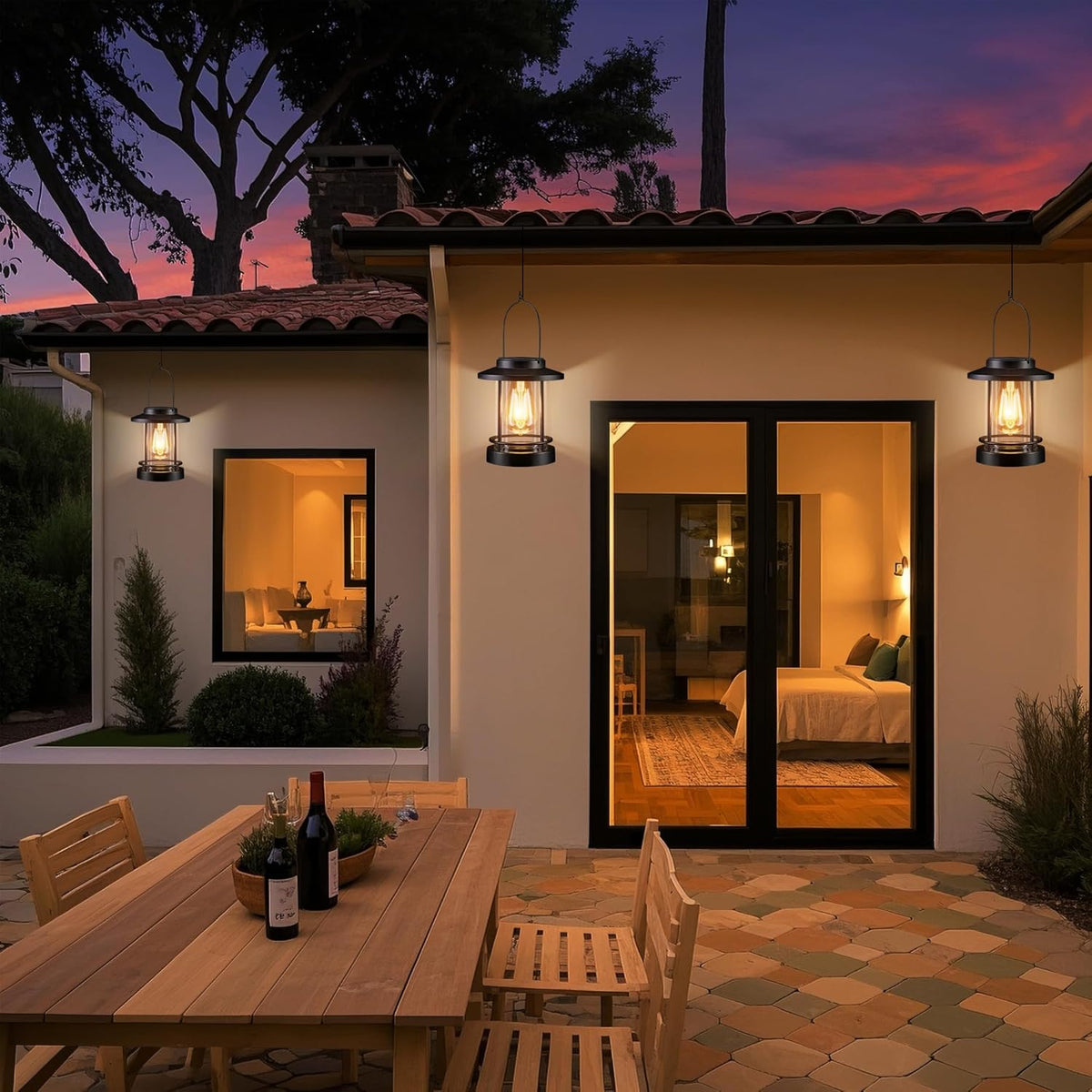 Hanging Solar Lanterns Outdoor Waterproof – 2 Pack Decorative Solar Lights for Outside, Patio