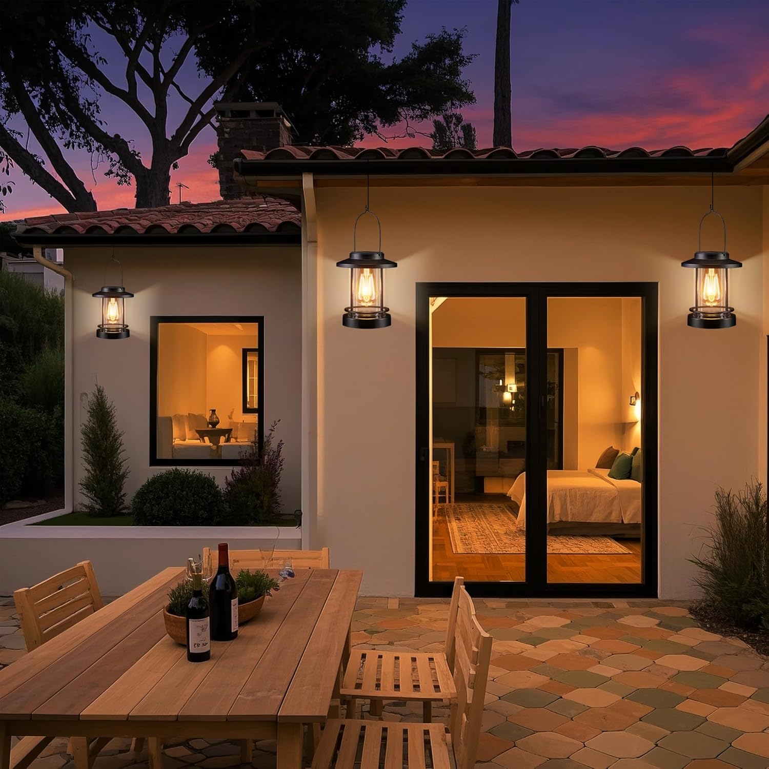 Hanging Solar Lanterns Outdoor Waterproof – 2 Pack Decorative Solar Lights for Outside, Patio