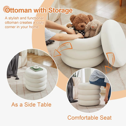 ONEVOG Round Storage Ottoman, 20" Small Ottomans Table with Removable Lid, Velvet Fabric Soft