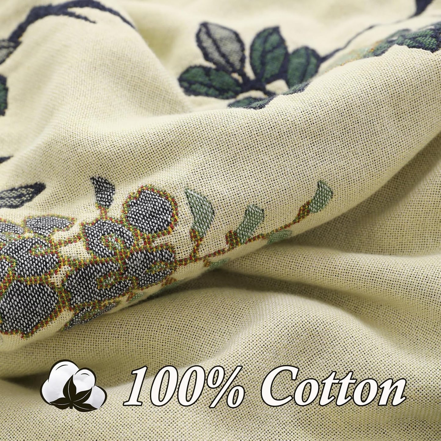Snycler Boho Throw Blanket for Bed - 100% Cotton Ultra Soft Rustic Quilt Blanket Green Floral Bird