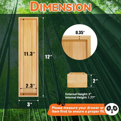 Bamboo Drawer Organizer, Narrow Stackable Cutlery Tray for Kitchen, 2 Pcs Silverware & Utensil Box