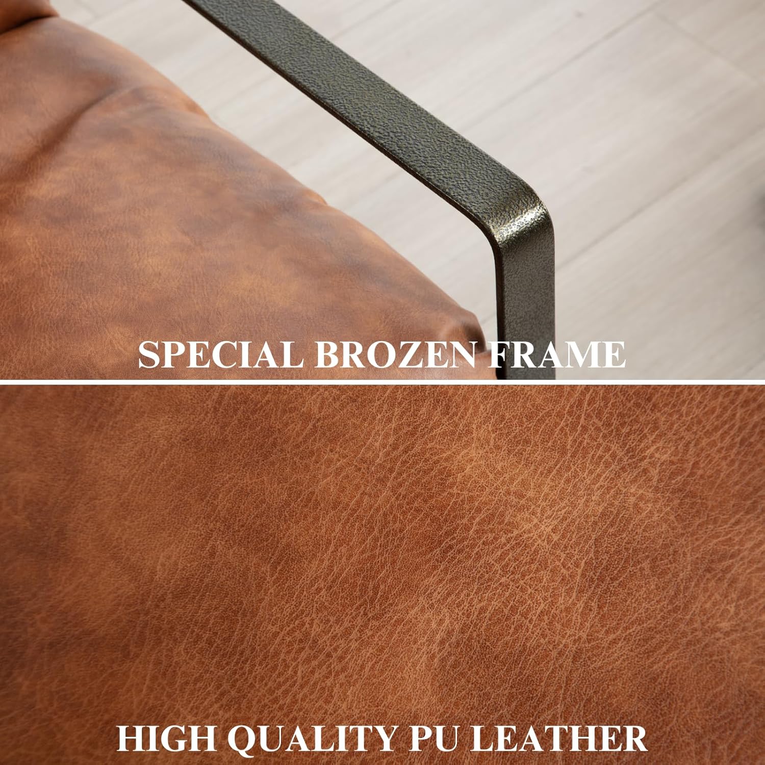 DUOMAY Mid-Century Accent Chair Armchair, Comfy PU Leather Leisure Chair Lazy Chair with Brozen