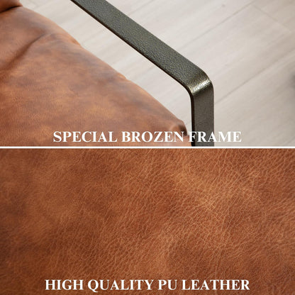 DUOMAY Mid-Century Accent Chair Armchair, Comfy PU Leather Leisure Chair Lazy Chair with Brozen