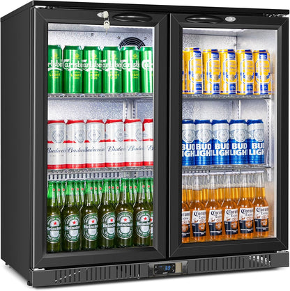 Beverage Refrigerator Under Counter, Back Bar Cooler with 2 Glass Door, Commercial Display Fridge