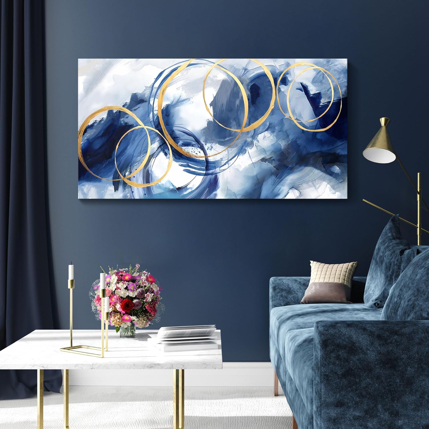 AJAZIKO Blue Abstract Wall Art Modern Art Wall Decor Artwork For Walls Living Room Large Painting