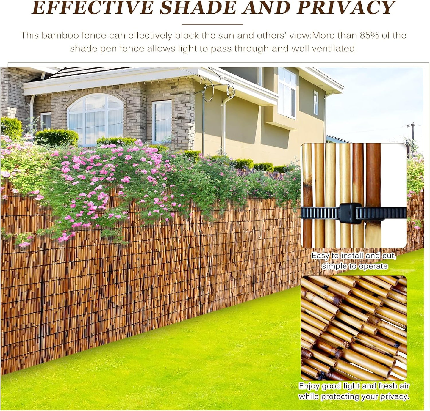 Natural Reed Fencing Rolls: Privacy Bamboo Fence 3/4/5/6ft High Roll Reed Screen, Decorative Bamboo