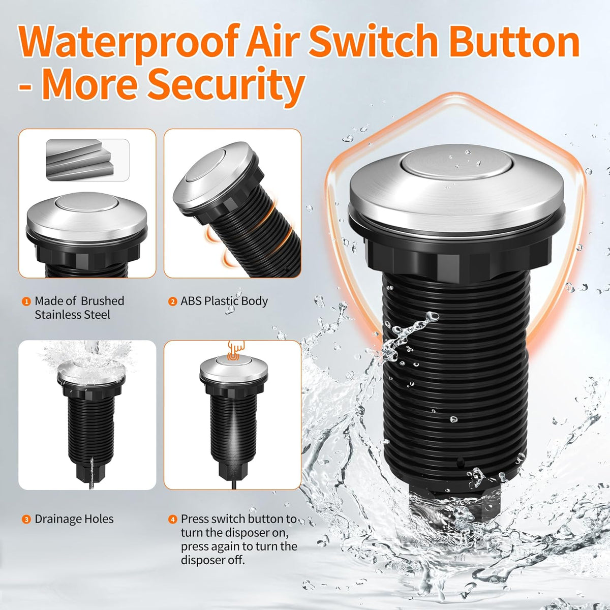 Joinfworld Garbage Disposal Button Kit, Garbage Disposal Air Switch Kit Sink Top Switch for Garbage