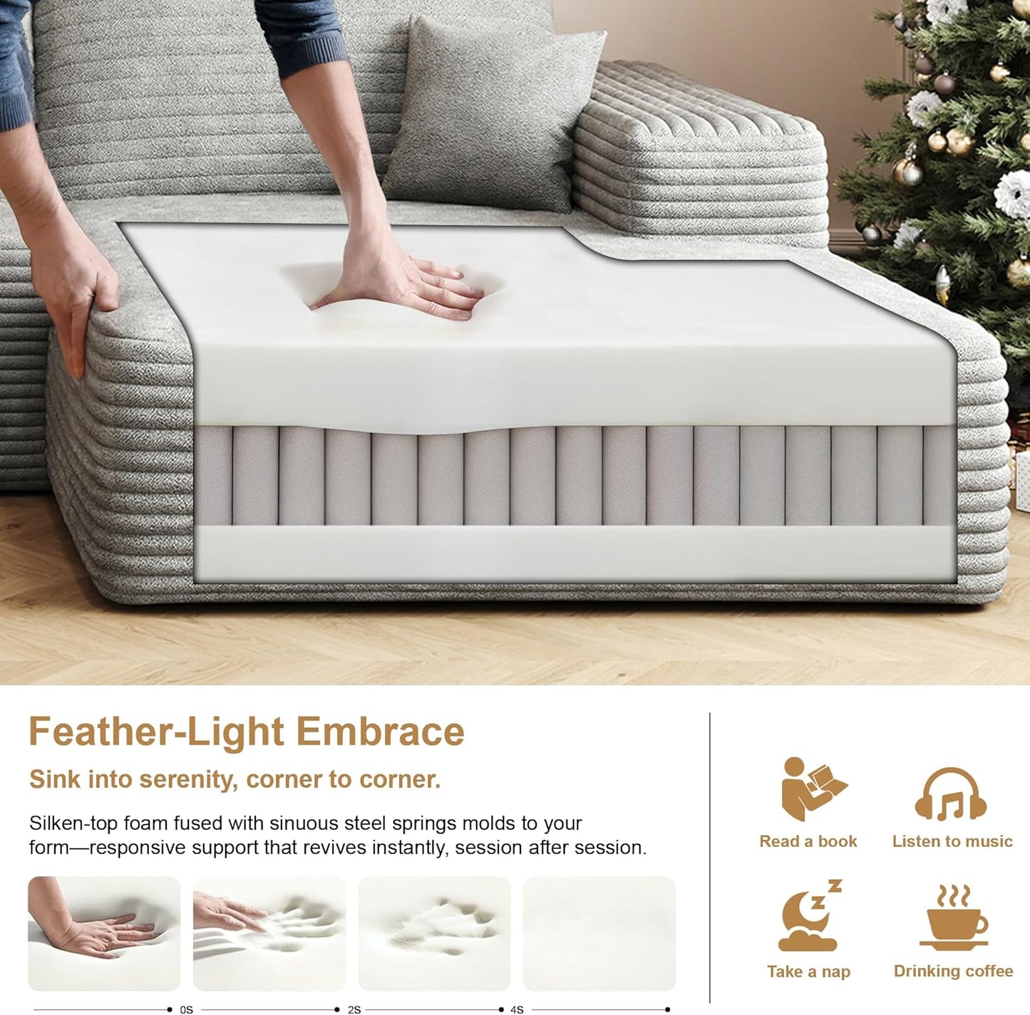 108" Sectional Couches for Living Room Modern Modular Sofa with L-Shape Couchs Upholstered Boneless