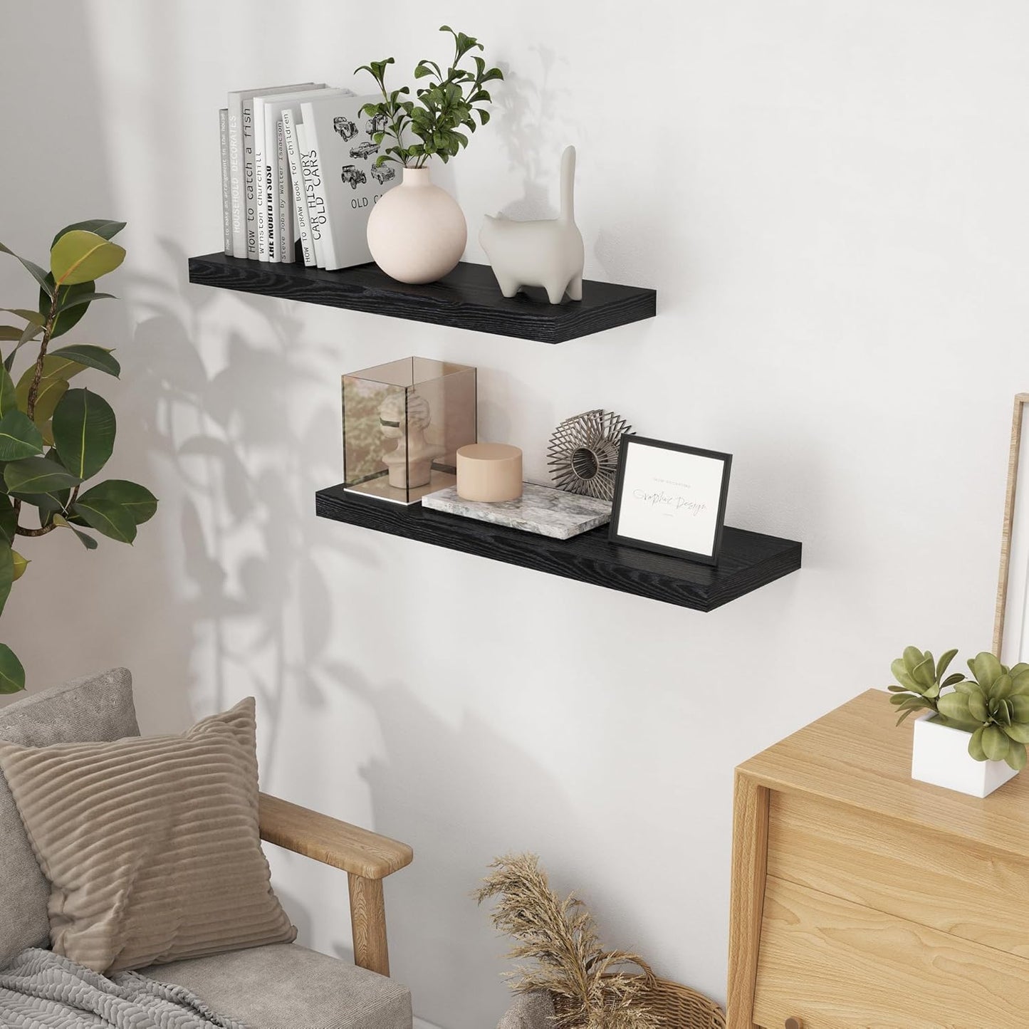 Fun Memories Black Floating Shelves 32 Inch Long, 9 Inch Deep Floating Bookshelf Wall Mounted