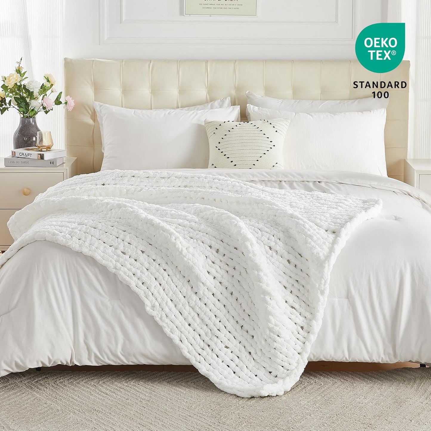 Carriediosa Chunky Knit Throw Blanket 60" X 80" Twin, 100% Hand Made Large Chenille Loop Yarn Soft