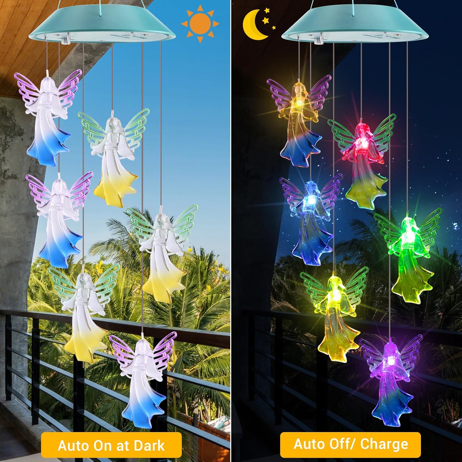 Toodour Solar Wind Chimes, Color Changing Angel Wind Chimes, LED Decorative Mobile, Gifts for Mom