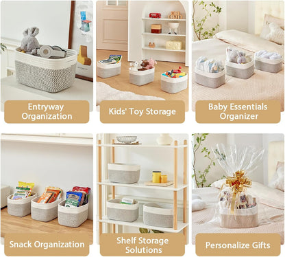 Small Cotton Rope Storage Basket Set of 3-11"x7"x7" Perfect Woven Baskets for Storage, Ideal