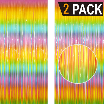 GOER 6.4 ft x 8.2 ft Metallic Tinsel Foil Fringe Curtains Party Photo Backdrop Party Streamers for